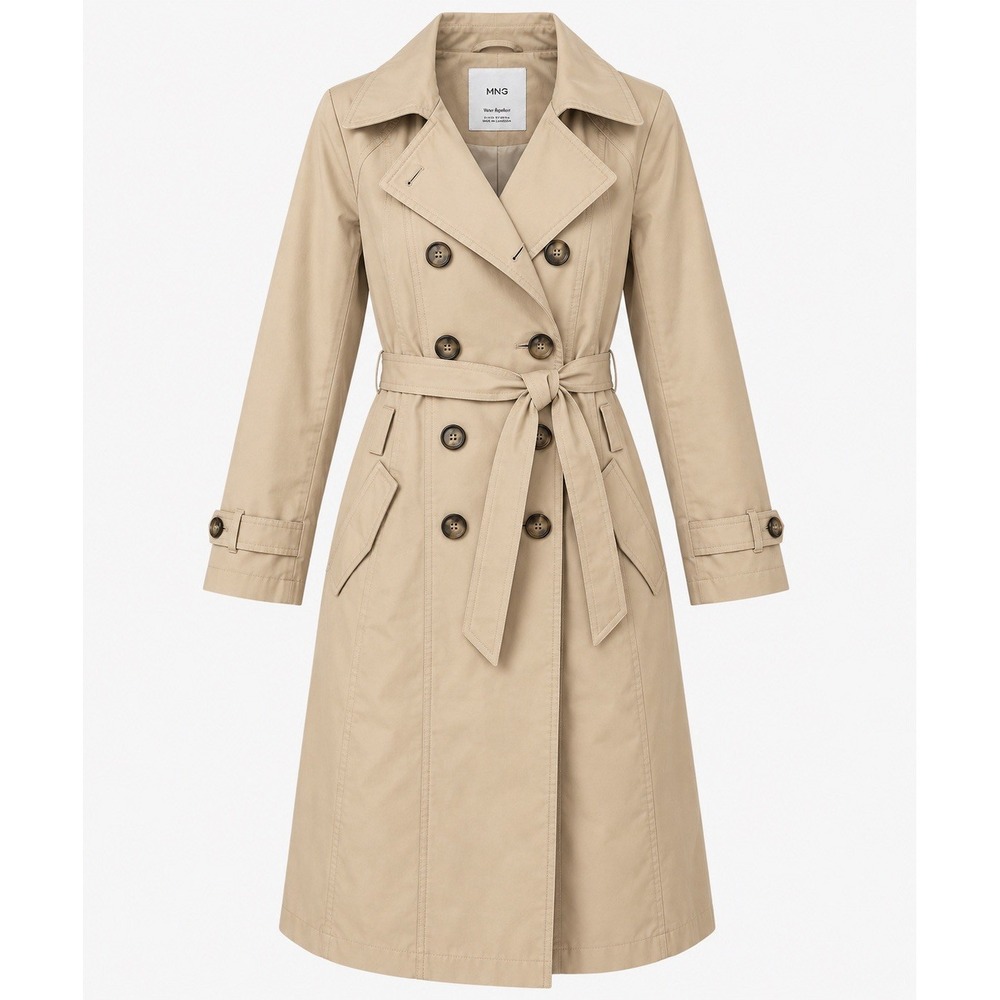 NWT Mango Angela Trench Coat Women M Beige Water Repellent Belted Long $180